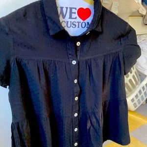 XS Brand-Good Luck Gem, Black flirty swing-like button down top